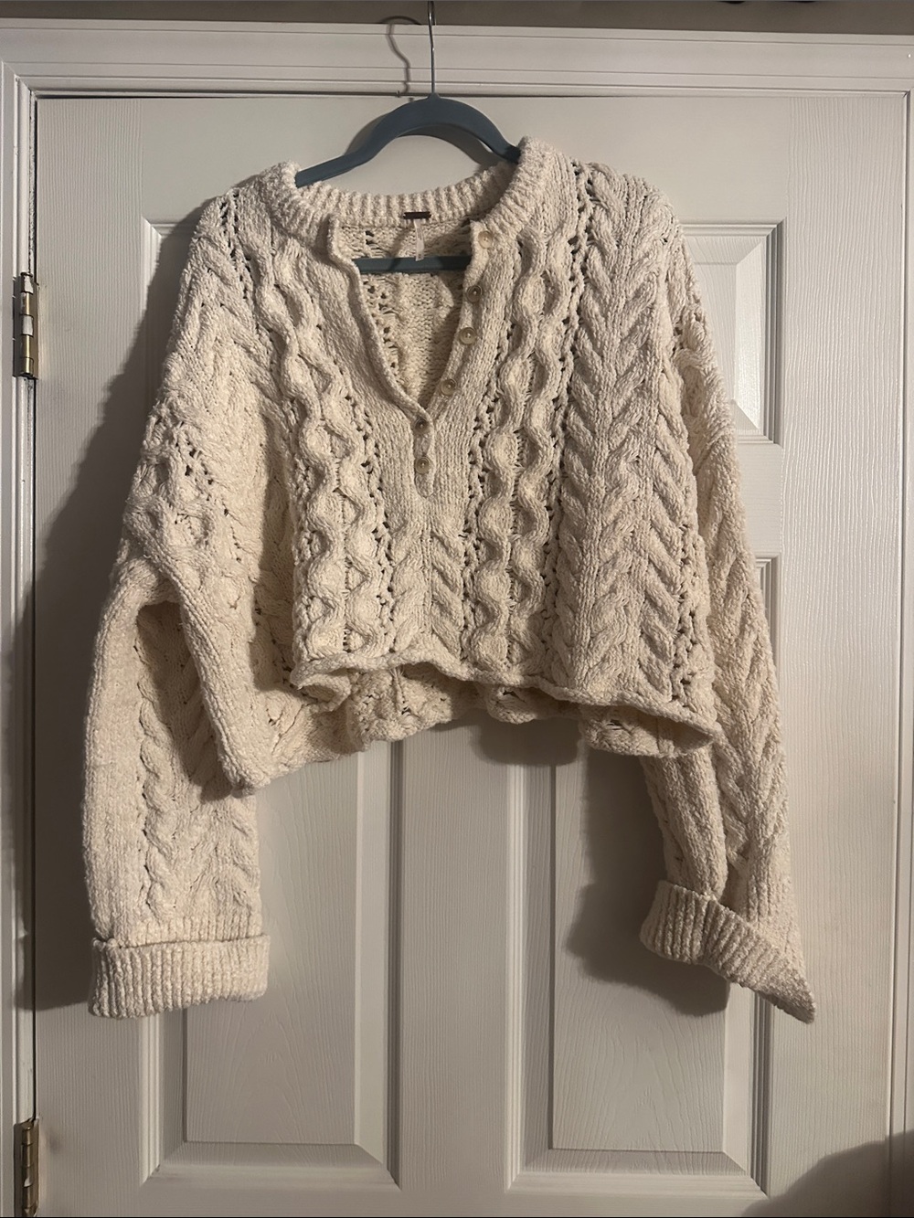 Free People Cream Cable Knit Cropped Sweater
